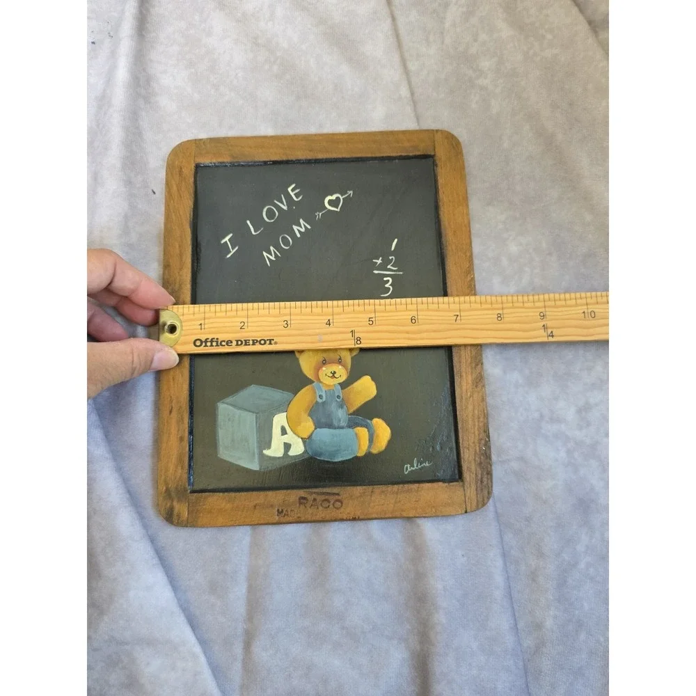 Vintage Wooden School Slate Blackboard Wall Hanging Teddy Bear Nursery Art RACO